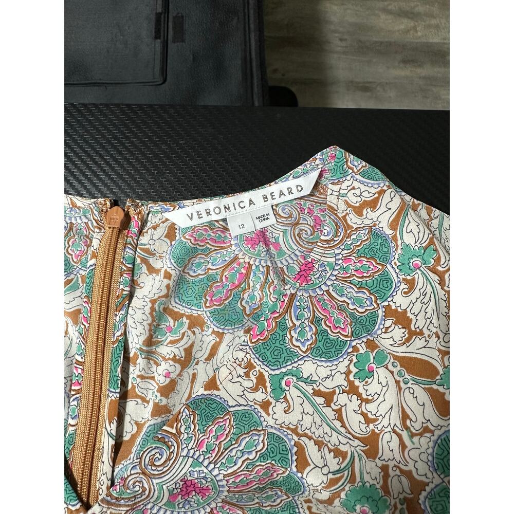 Veronica Beard Henrieta Floral Top Silk Stretch Sz 12 Half Sleeve V Neck Preppy - Picture 5 of 15